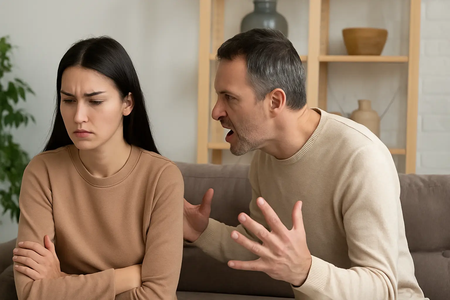 Abstract shapes connected with tension lines, symbolizing conflict without emotional harm