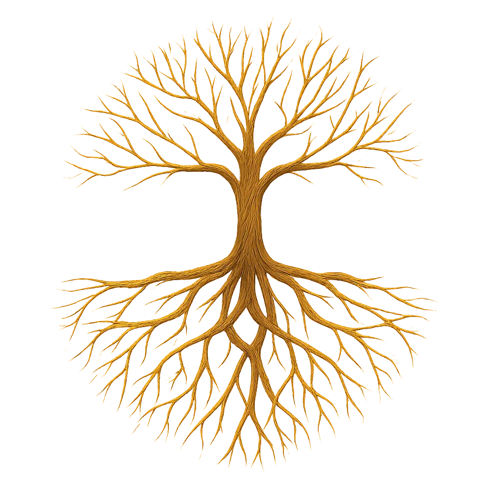Intertwined Tree of Growth and Balance Symmetrical illustration of a tree with branches and roots interwoven in harmony, symbolizing personal and relational growth in couples counseling.