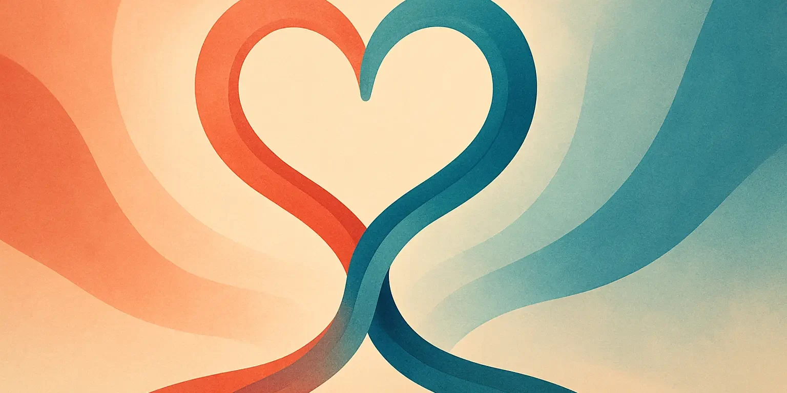Abstract illustration of two intertwined paths forming a heart, symbolizing couples navigating challenges together in counseling.