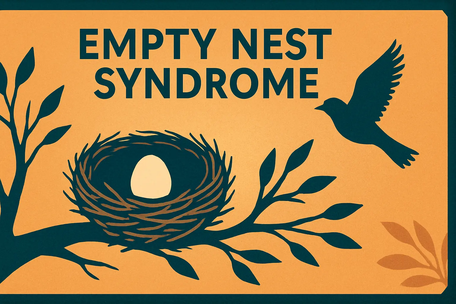Abstract illustration of a parent sitting alone at a dinner table with an empty chair, symbolizing the sadness and emotional loss of Empty Nest Syndrome.