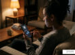 partner hiding phone screen displaying digital secrecy