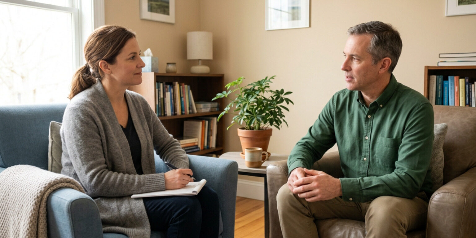 trauma-bonding-therapy-101-image A calm therapy session representing support for healing from trauma bonding and building healthy attachment